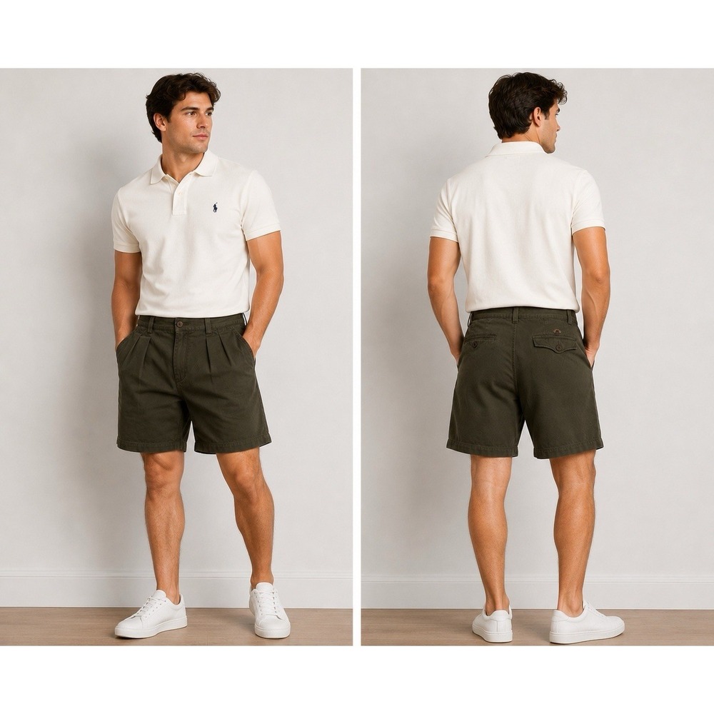 Tommy Bahama Silk Herringbone Pleated Shorts Men's‎ 36 Green Beach
